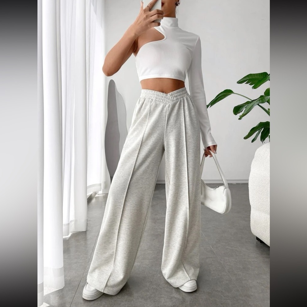 EZwear Solid Asymmetrical Wide Leg Sweatpants